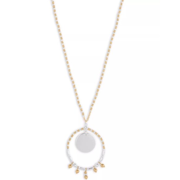 LUCKY BRAND Two-Tone Beaded Orbital Long Pendant Necklace, 32" + 2" extender - Picture 1 of 7